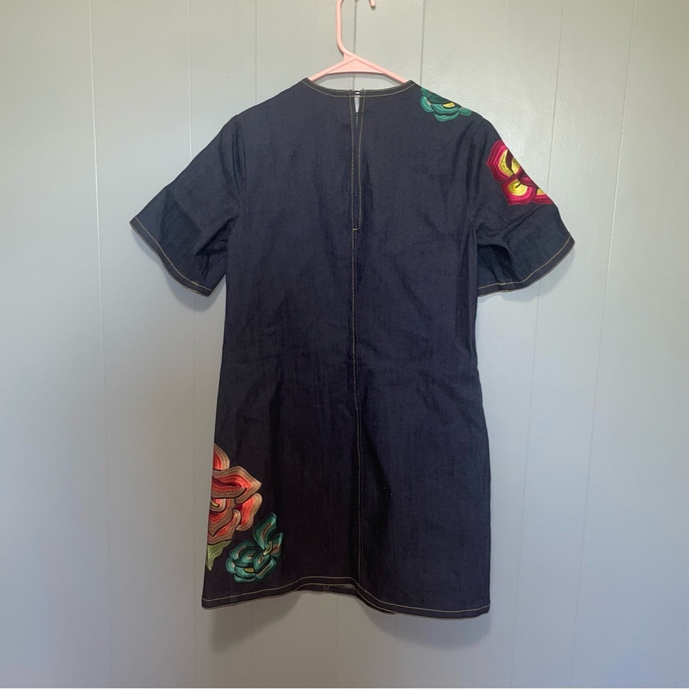 Cinq a Sept Ashton Embroidered Flower Denim Short Sleeve Dress Size 2 - Picture 7 of 7